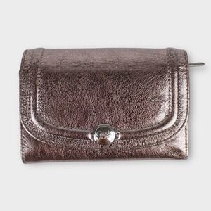 Coach Metallic Brown Leather Snap Wallet Coin Purse Compact Trifold